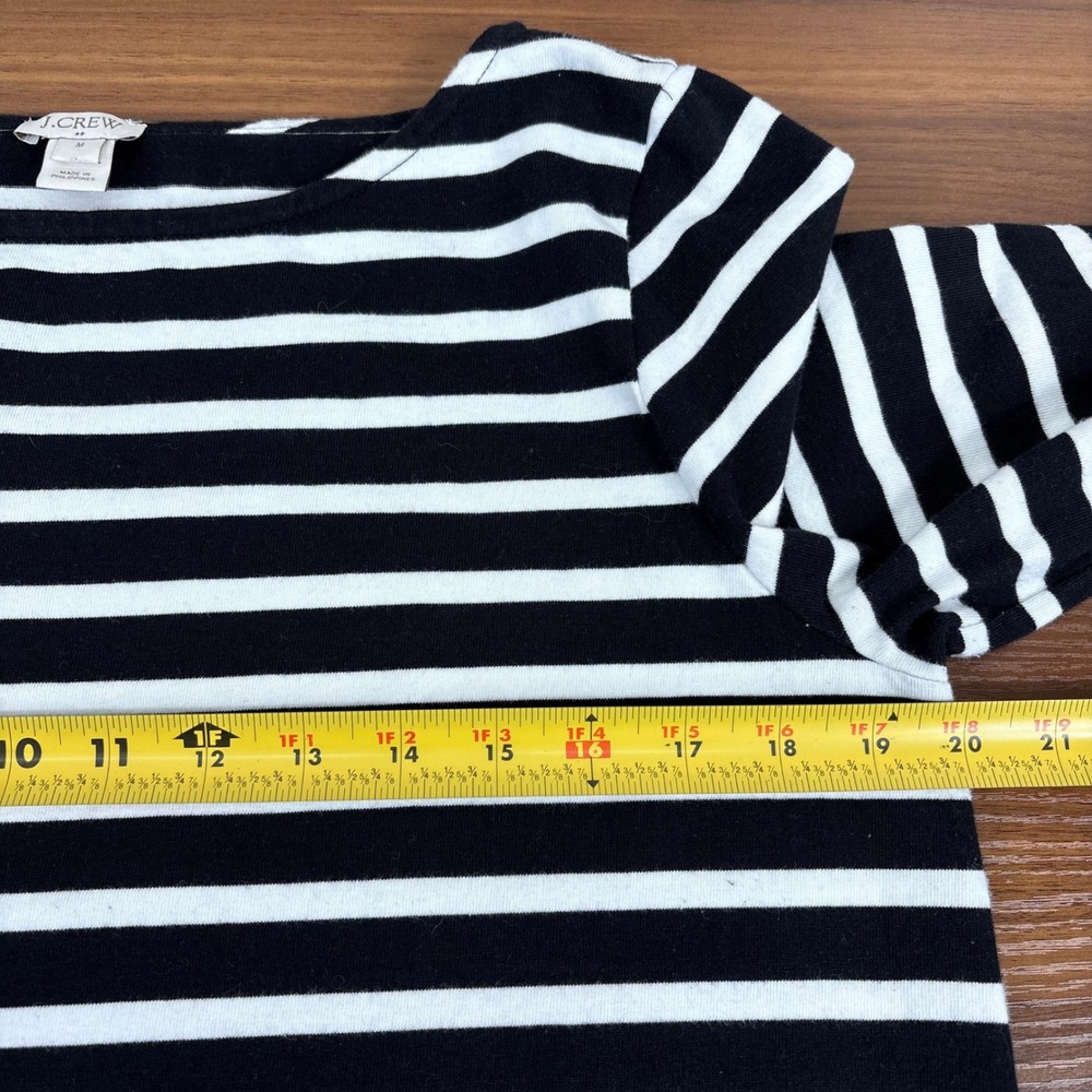J. Crew Black White Striped Boat Neck Tulle Polka Dot Cuff Sleeve‎ Top M - Picture 8 of 11
